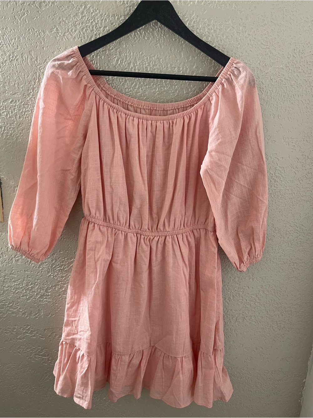 SHEIN Women's Light Pink Ruffle Hem Mini‎ Peasant Dress Medium
